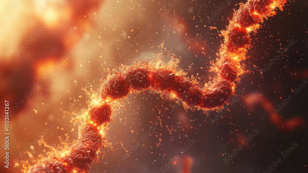 high detail image of chromosomes splitting during cell division, showcasing vibrant colors and intricate textures, highlighting dynamic process of mitosis in visually striking manner high detail image of chromosomes splitting during cell division, showcasing vibrant colors and intricate textures, highlighting dynamic process of mitosis in visually striking manner