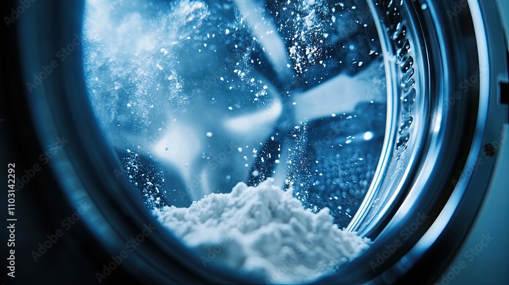 Close-Up View of Laundry Powder Inside Washing Machine Drum Close-Up View of Laundry Powder Inside Washing Machine Drum