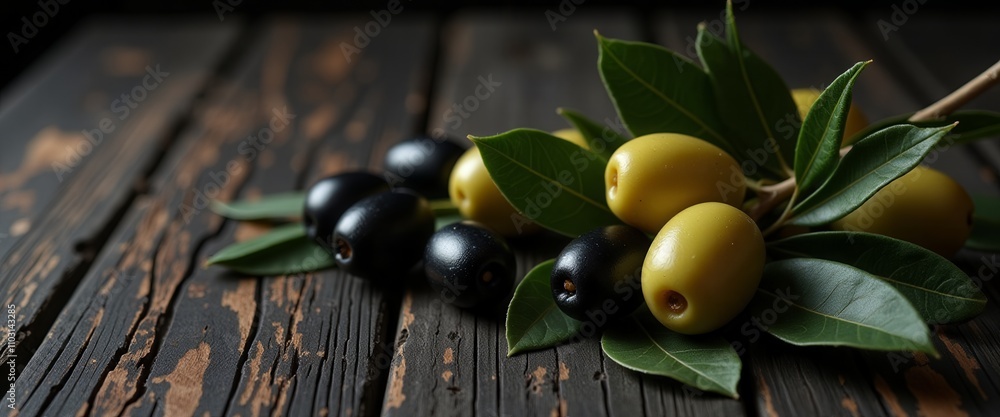 Naklejka premium A collection of black and red fruits, such as blackberries and plums, are arranged on a wooden surface. The fruits are scattered around the table, with some placed closer together