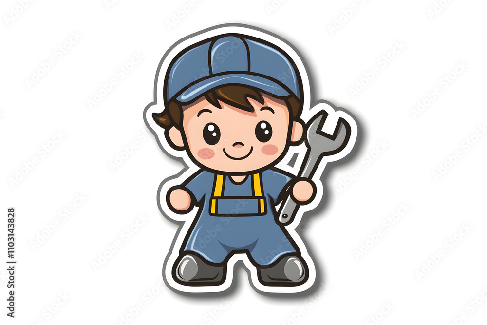 Cute Mechanic Vector Illustration Sticker Design Cute Mechanic Vector Illustration Sticker Design