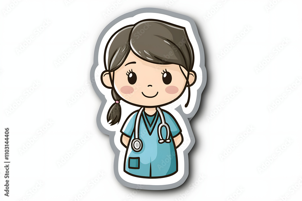 Cute Medical Assistant Vector Illustration Sticker Cute Medical Assistant Vector Illustration Sticker