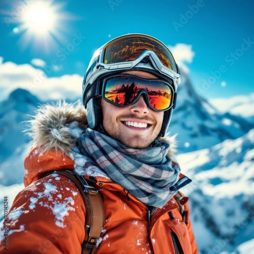 Portrait of a happy snowboarder