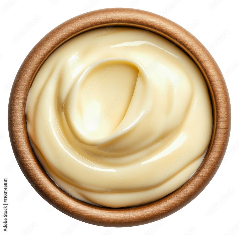 Creamy sauce in a wooden bowl isolated on transparent background. Creamy sauce in a wooden bowl isolated on transparent background.