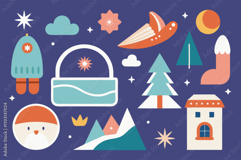 Naklejka premium Whimsical winter holiday graphics for festive card design and decoration