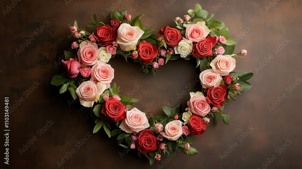 heart shaped wreath made of red and pink roses, symbolizing love and affection, adorned with lush greenery and delicate buds, perfect for romantic occasions heart shaped wreath made of red and pink roses, symbolizing love and affection, adorned with lush greenery and delicate buds, perfect for romantic occasions