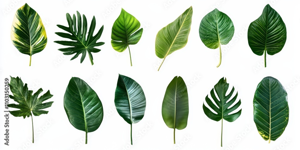 Collection of tropical leaves isolated on a white background. Collection of tropical leaves isolated on a white background.
