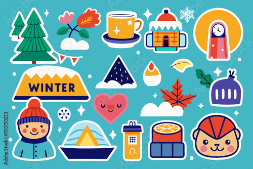 Winter stickers collection – festive holiday icons and cheerful seasonal designs for creative projects