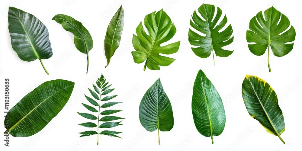Collection of various green leaves isolated on white background. Collection of various green leaves isolated on white background.