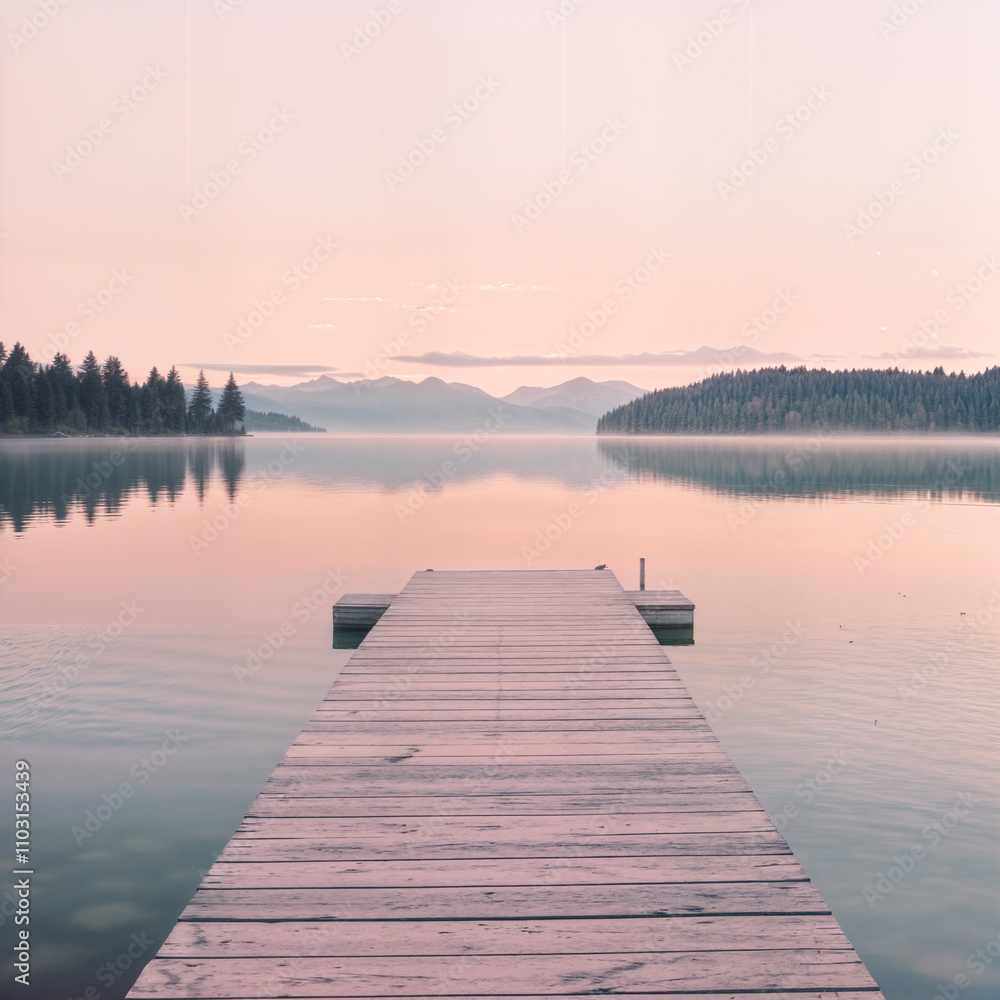 Fototapeta premium A harmony of mountains and lakes filled with tranquility under a pink sunset