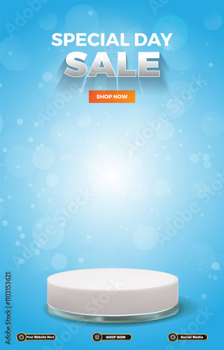 special sale discount portait template banner with blank space 3d podium for social media post product sale with abstract gradient blue background design 13