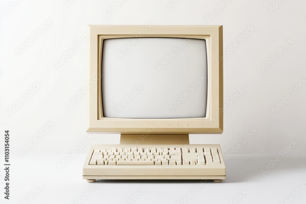 Retro Beige Computer with a blank screen on a white background. Retro Beige Computer with a blank screen on a white background.