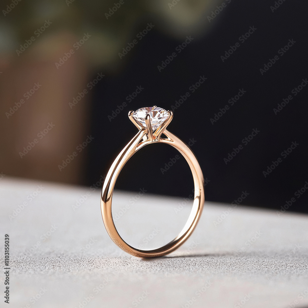 Design a luxurious scene featuring a rose gold engagement ring with a brilliant-cut diamond Design a luxurious scene featuring a rose gold engagement ring with a brilliant-cut diamond
