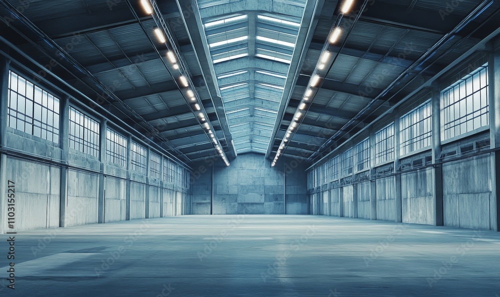 Empty industrial warehouse with concrete floors and windows. Empty industrial warehouse with concrete floors and windows.