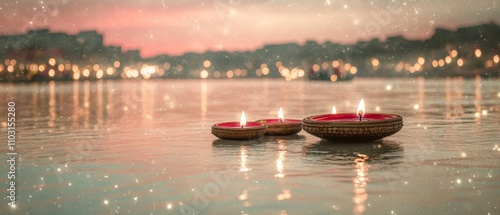 Serene Dev Diwali Night Floating Diyas on the Ganges - A Celebration of Light and Tradition photo