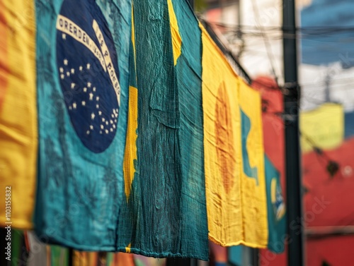 Brazilian flag symbols, with close-up of Ordem e Progresso motto photo