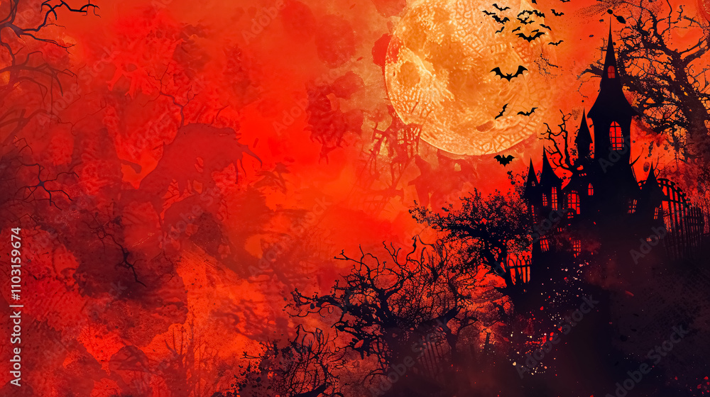 A whimsical Halloween scene features dancing ghosts and floating pumpkins. A whimsical Halloween scene features dancing ghosts and floating pumpkins.