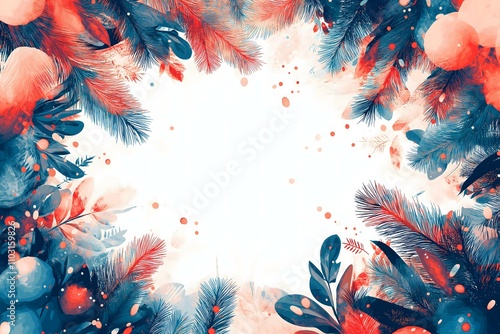 New year and christmas style wallpaper with large blank space in the center for text on white background, illustration