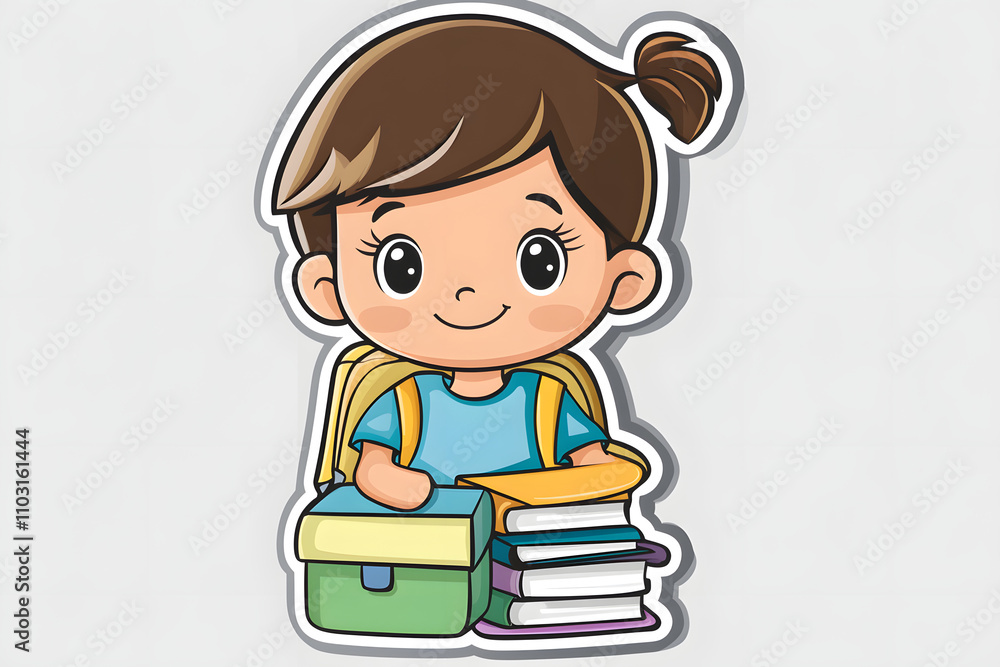 Cute School Student Vector Sticker Illustration Cute School Student Vector Sticker Illustration