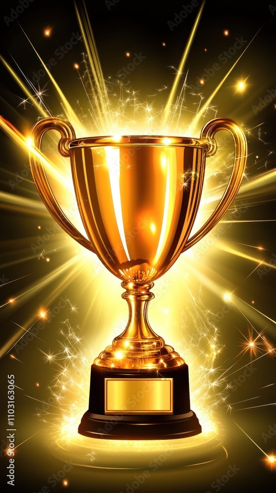 A shiny golden trophy surrounded by sparkling effects, symbolizing achievement and victory. A shiny golden trophy surrounded by sparkling effects, symbolizing achievement and victory.