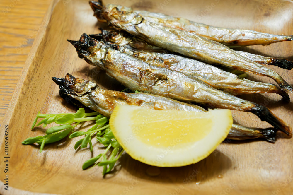 Shishamo ( grilled whole shishamo smelt fish), a home-style dish from Japan and other Asian regions Shishamo ( grilled whole shishamo smelt fish), a home-style dish from Japan and other Asian regions