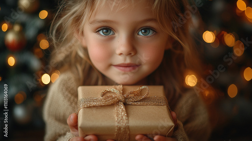 A young child carefully wrapping a small gift, preparing it with love and care, ready to give with a smile. 