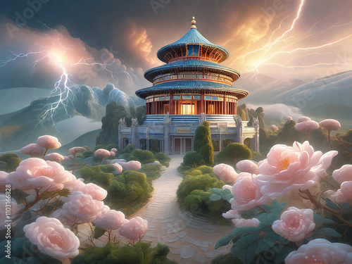 chinese temple on the background of sky