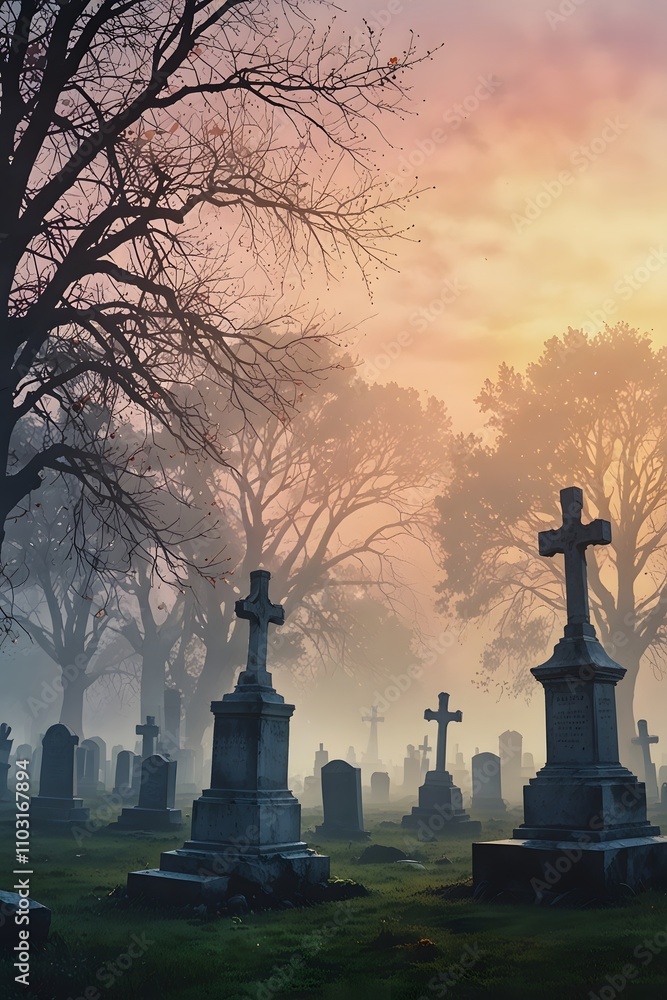 Misty graveyard at dawn Misty graveyard at dawn
