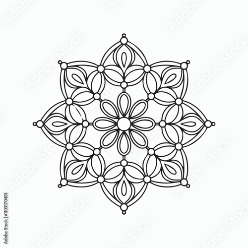 easy floral mandala design with clean lines for Kids coloring book page