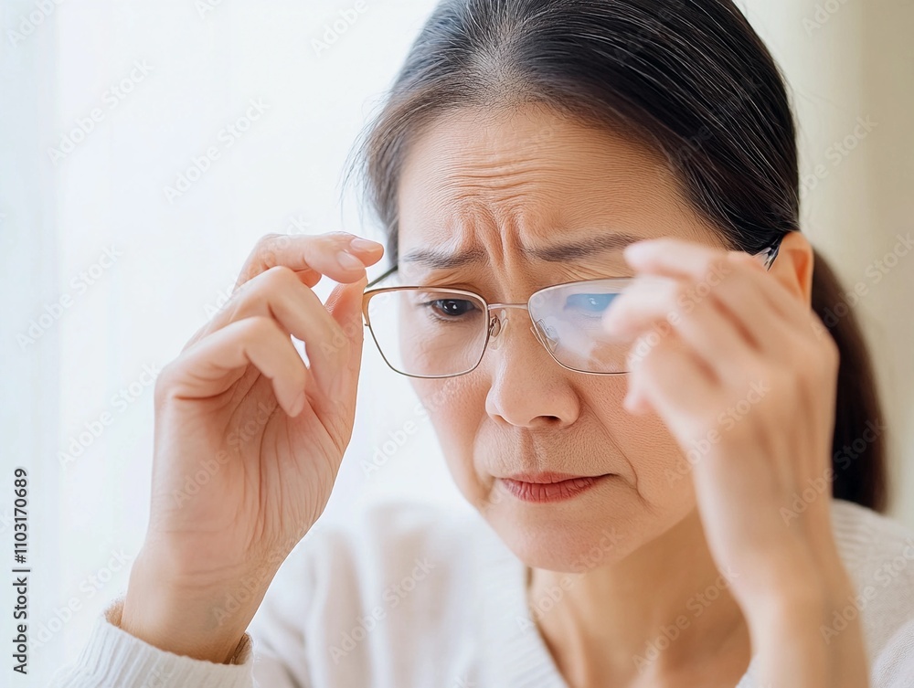 A senior woman looking at her smartphone with reading glasses. A senior woman looking at her smartphone with reading glasses.