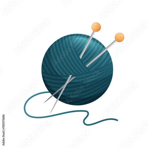 Skein of yarn with knitting needles. Vector illustration of skein of wool yarns white background. Hobby craft and handmade concept.