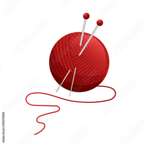 Skein of yarn with knitting needles. Vector illustration of skein of wool yarns  white background. Hobby craft and handmade concept.