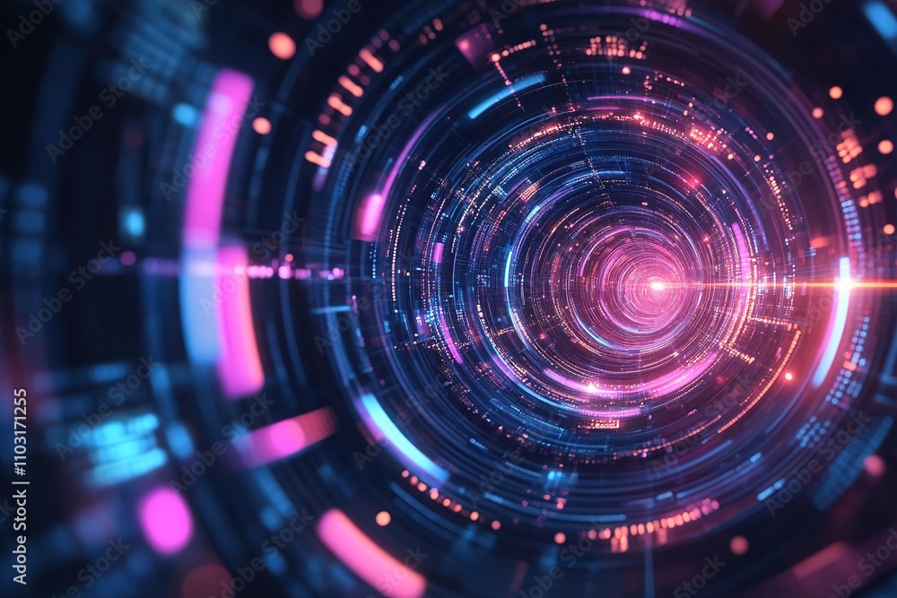Futuristic digital tunnel with neon lights Futuristic digital tunnel with neon lights