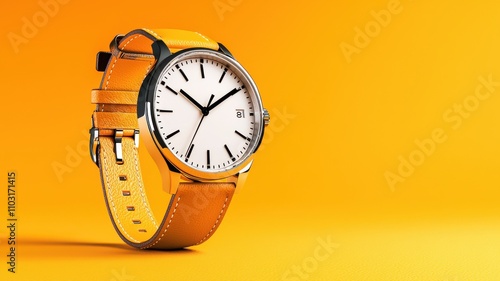 Wallpaper Mural Stylish wristwatch with a sleek design and vibrant yellow leather strap on a bright backdrop. Torontodigital.ca