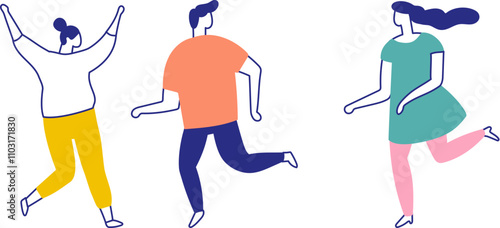 Stylized vector line style happy people silhouette isolated. Human body