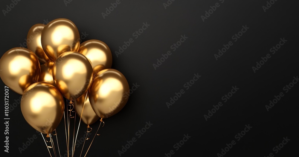Bunch of glossy gold balloons against a dark background. Bunch of glossy gold balloons against a dark background.