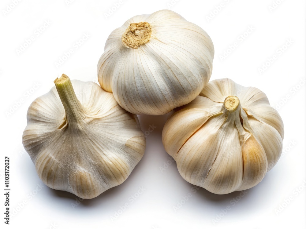 Isolated Garlic Cloves on White Background - Top Down View for Culinary and Food Photography, Ideal for Recipes, Cooking Tips, and Ingredient Illustrations Isolated Garlic Cloves on White Background - Top Down View for Culinary and Food Photography, Ideal for Recipes, Cooking Tips, and Ingredient Illustrations