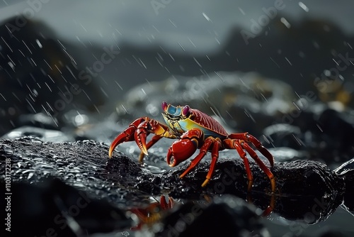 Sally Lightfoot Crab: A vibrant Sally Lightfoot crab  photo