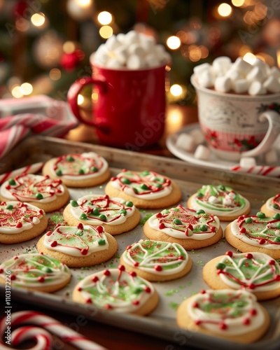 Festive Christmas Cookies with Colorful Decorations on a Baking Tray