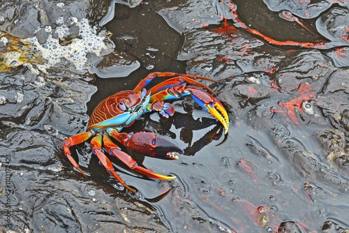 Sally Lightfoot Crab: A vibrant Sally Lightfoot crab  photo