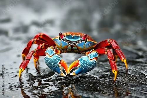 Sally Lightfoot Crab: A vibrant Sally Lightfoot crab  photo