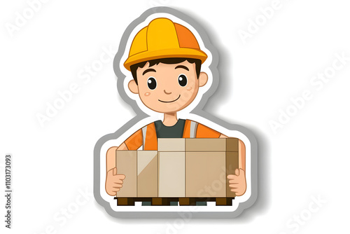 Cute Warehouse Worker Sticker Illustration