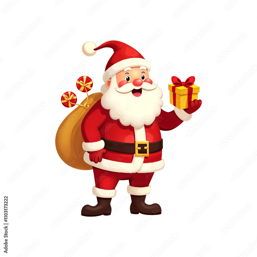 cartoon drawn Santa Claus with gift box isolated on transparent background. Santa png. Christmas. New year cartoon drawn Santa Claus with gift box isolated on transparent background. Santa png. Christmas. New year