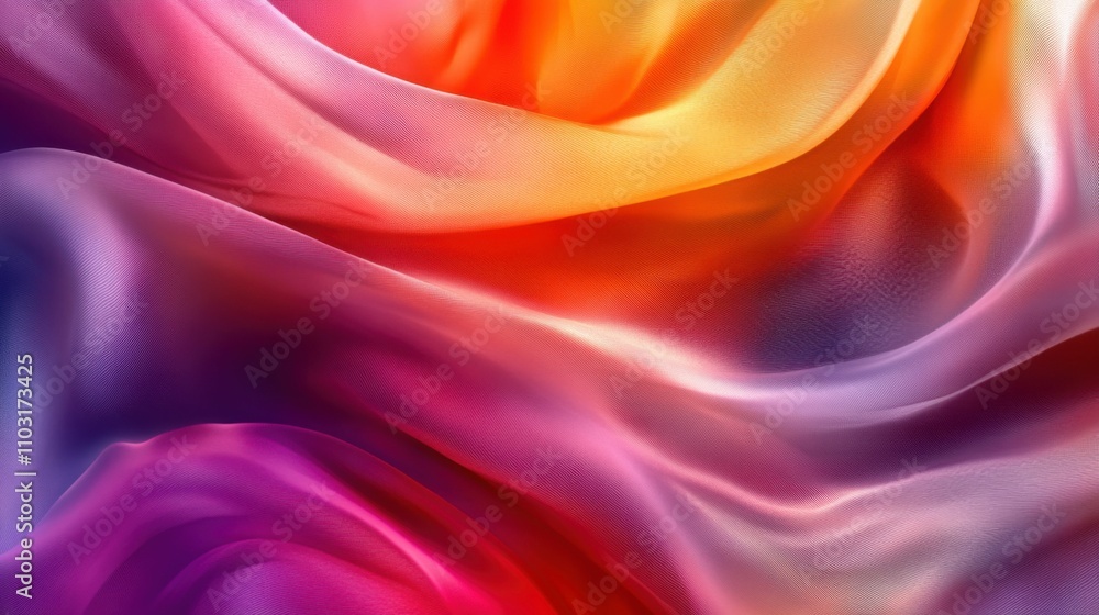 Obraz premium Abstract swirls of colorful fabric, smooth and flowing texture, bright and vibrant hues, luxurious and soft look, close-up of fabric folds, modern and stylish