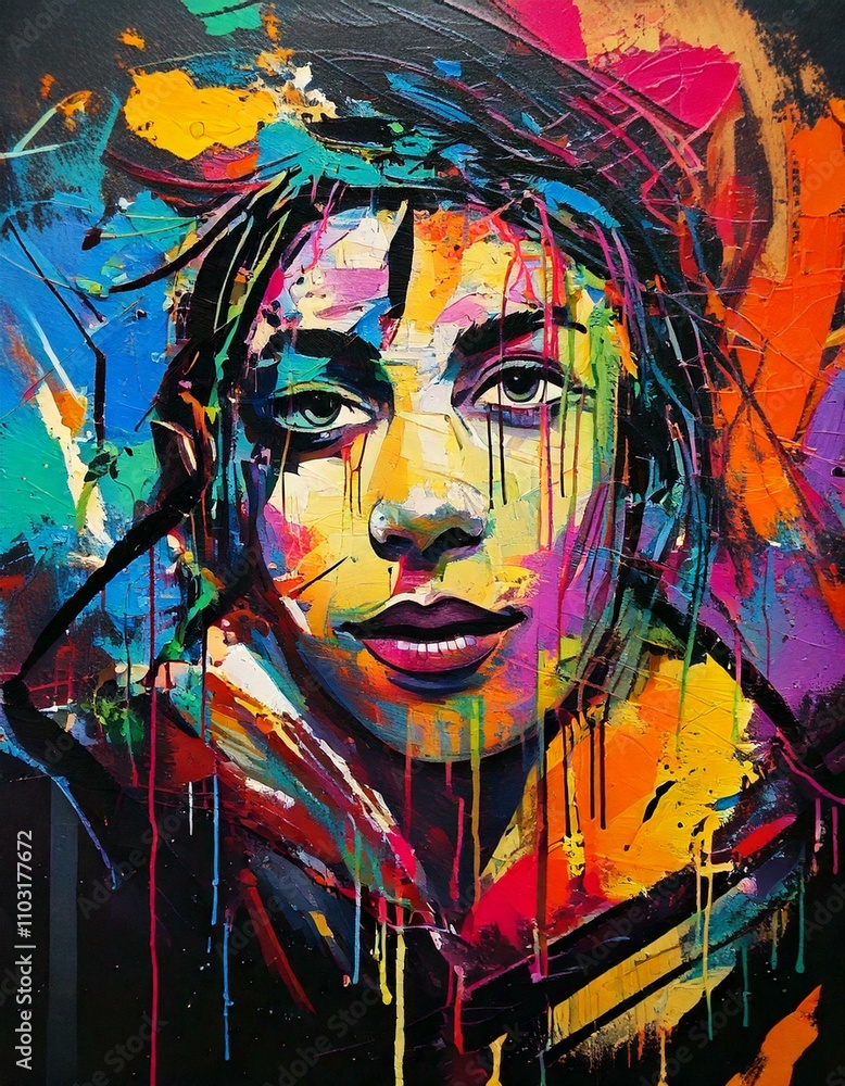 Fototapeta premium Artistic graffiti style art work with vivid colors and shapes