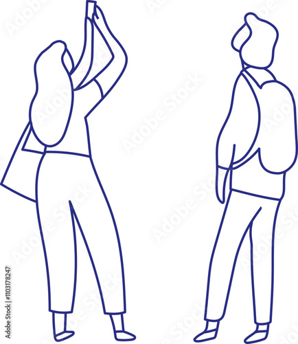 Friends women silhouette. Stylized vector line person isolated. Human body