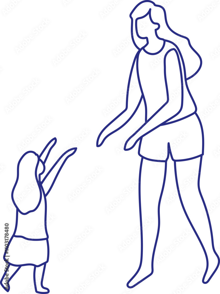 Mother with daughter silhouette. Stylized vector line person isolated. Human body Mother with daughter silhouette. Stylized vector line person isolated. Human body