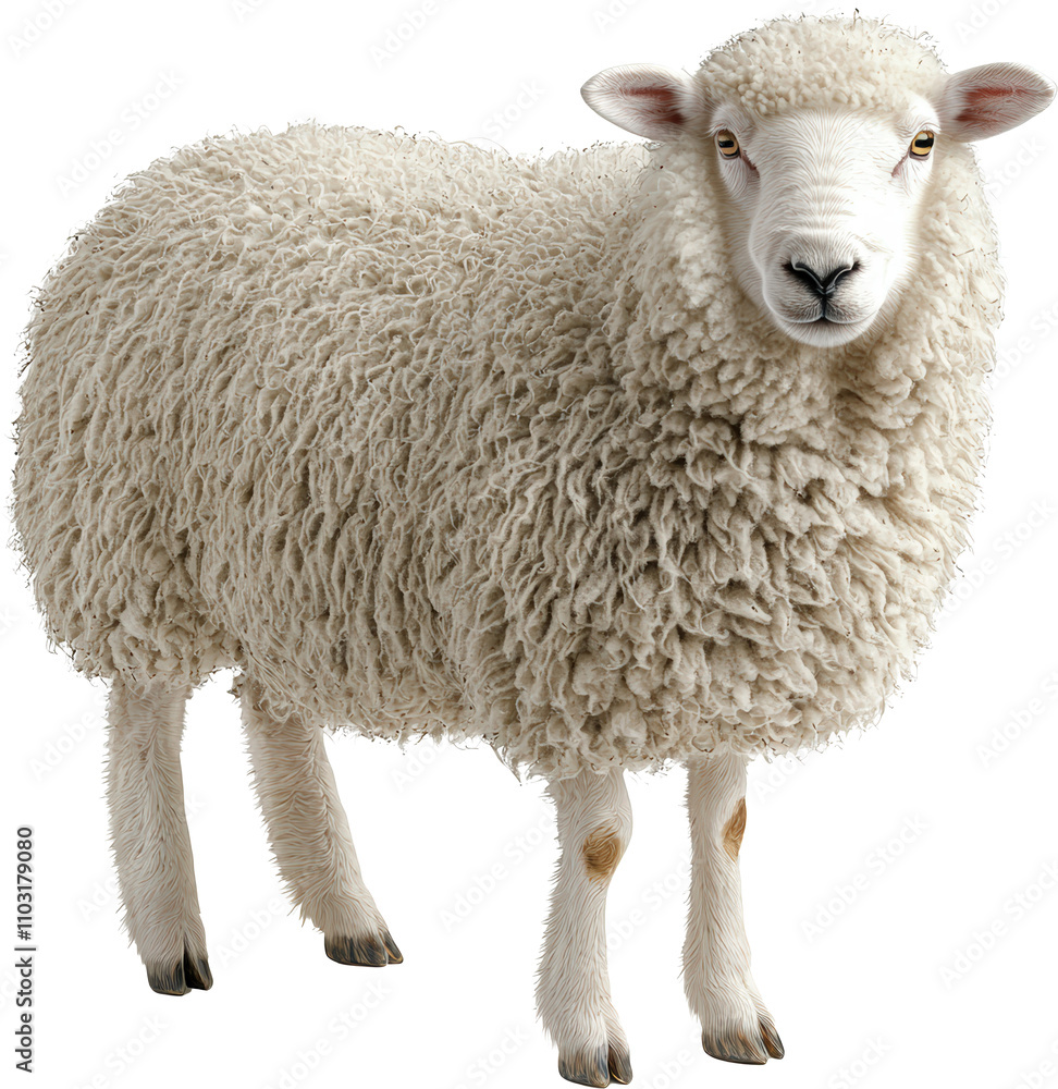 Fototapeta premium Fluffy white sheep with a curious expression