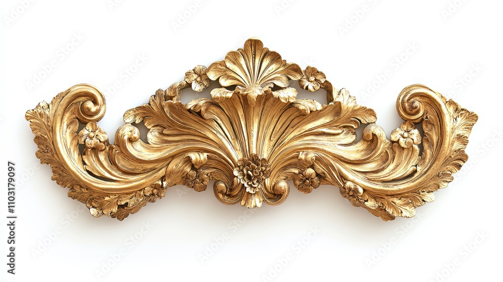 Ornate Gold Leaf Carving: Rococo Style Decorative Element Ornate Gold Leaf Carving: Rococo Style Decorative Element