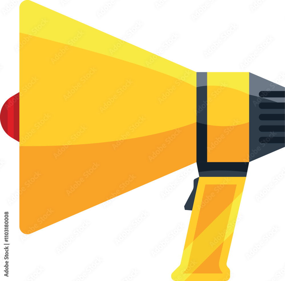 A yellow microphone with a red button on the top A yellow microphone with a red button on the top