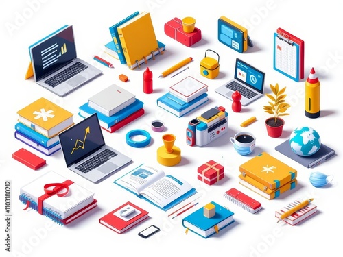 Wallpaper Mural Isometric school icons, quarantine-themed, fashion photography. Torontodigital.ca